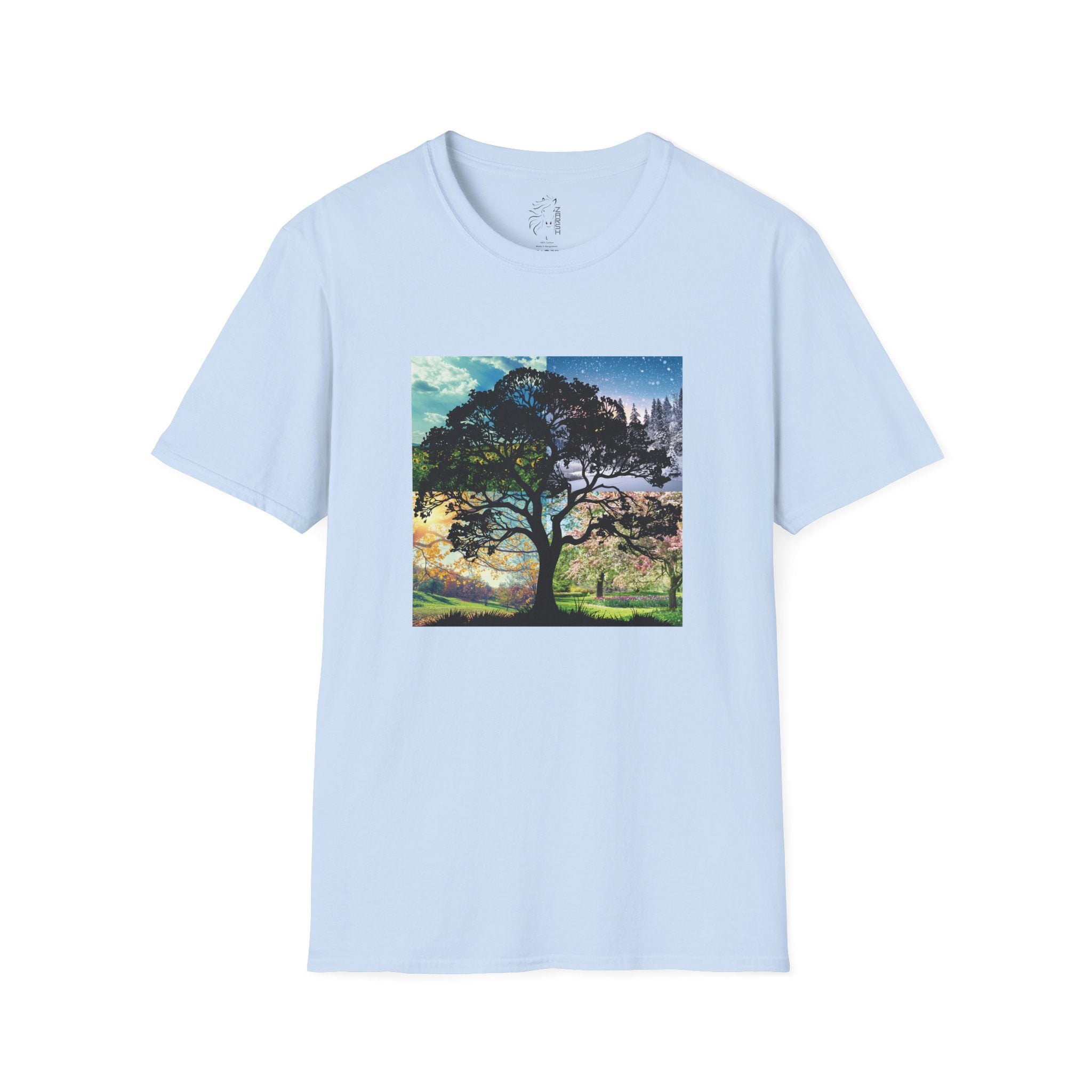 ........PRINTED........Nature T-Shirt - Four Seasons with Tree, Cozy Casual Wear, Everyday Tee
