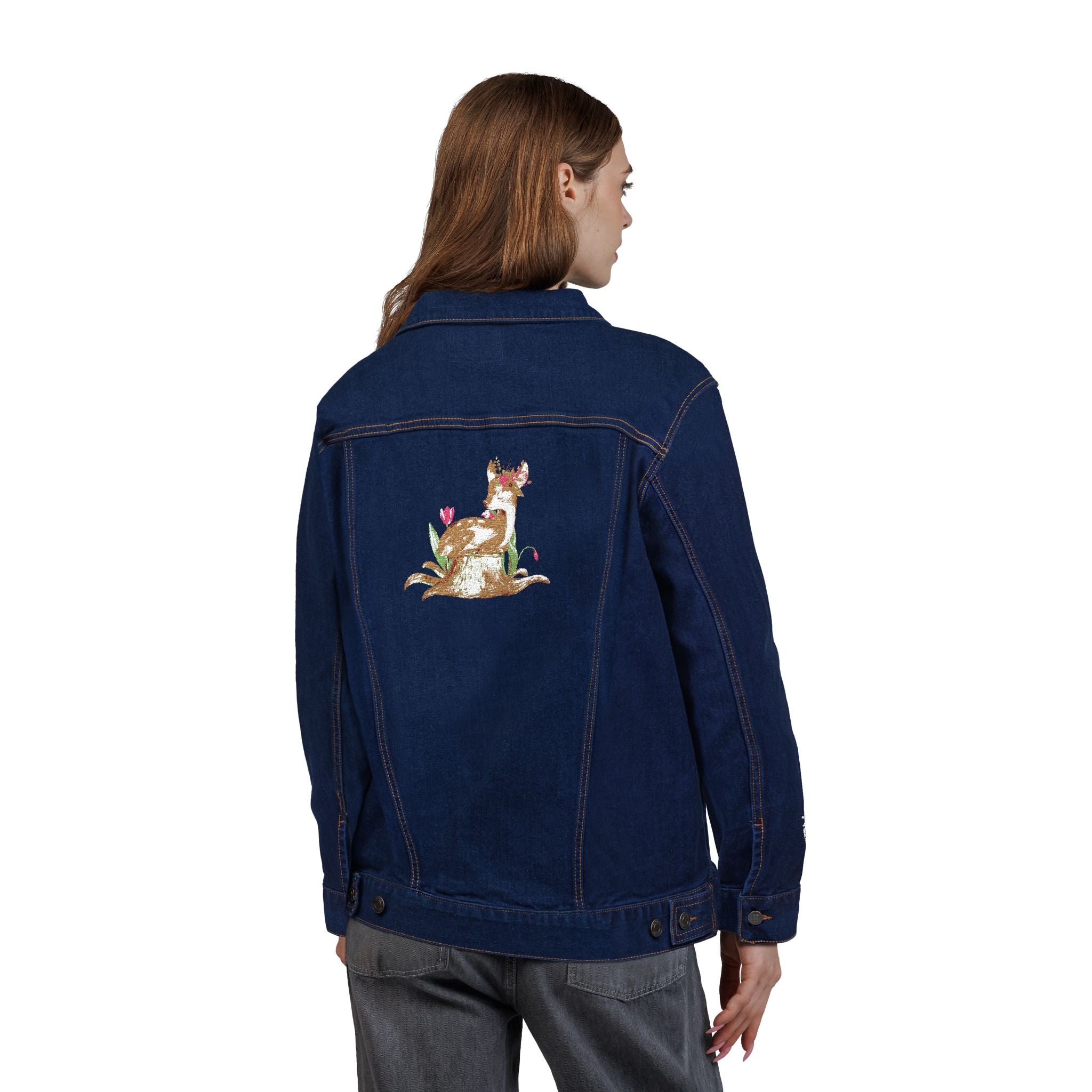 --Embroidered--Unisex Denim Jacket with Floral Fox Design, Trendy Outerwear for All Seasons, Perfect Gift for Animal Lovers, Stylish [...]