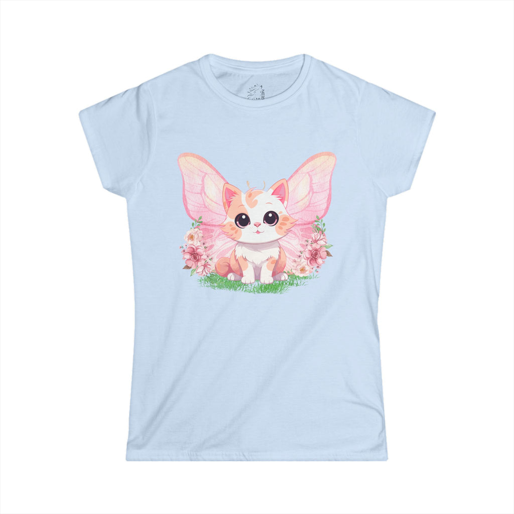 ........PRINTED........Cat Wings Floral Women's Tee, Nature Inspired Shirt, Gift for Her, Spring Fashion, Birthday Present, Casual Wear