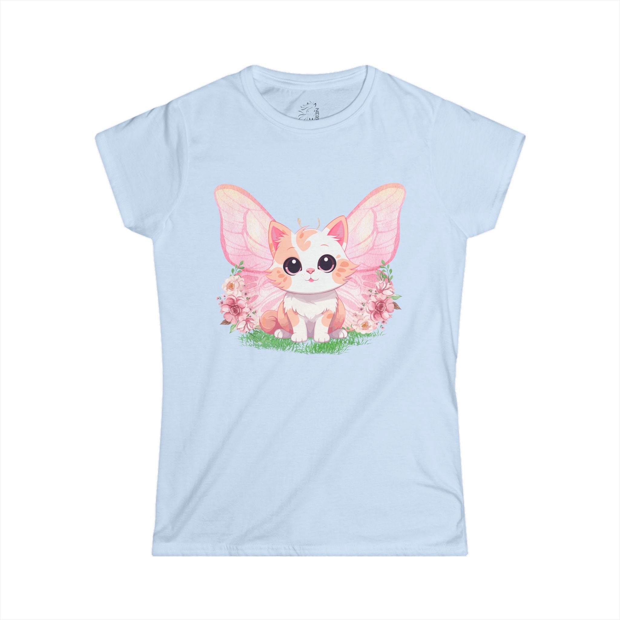 ........PRINTED........Cat Wings Floral Women's Tee, Nature Inspired Shirt, Gift for Her, Spring Fashion, Birthday Present, Casual Wear
