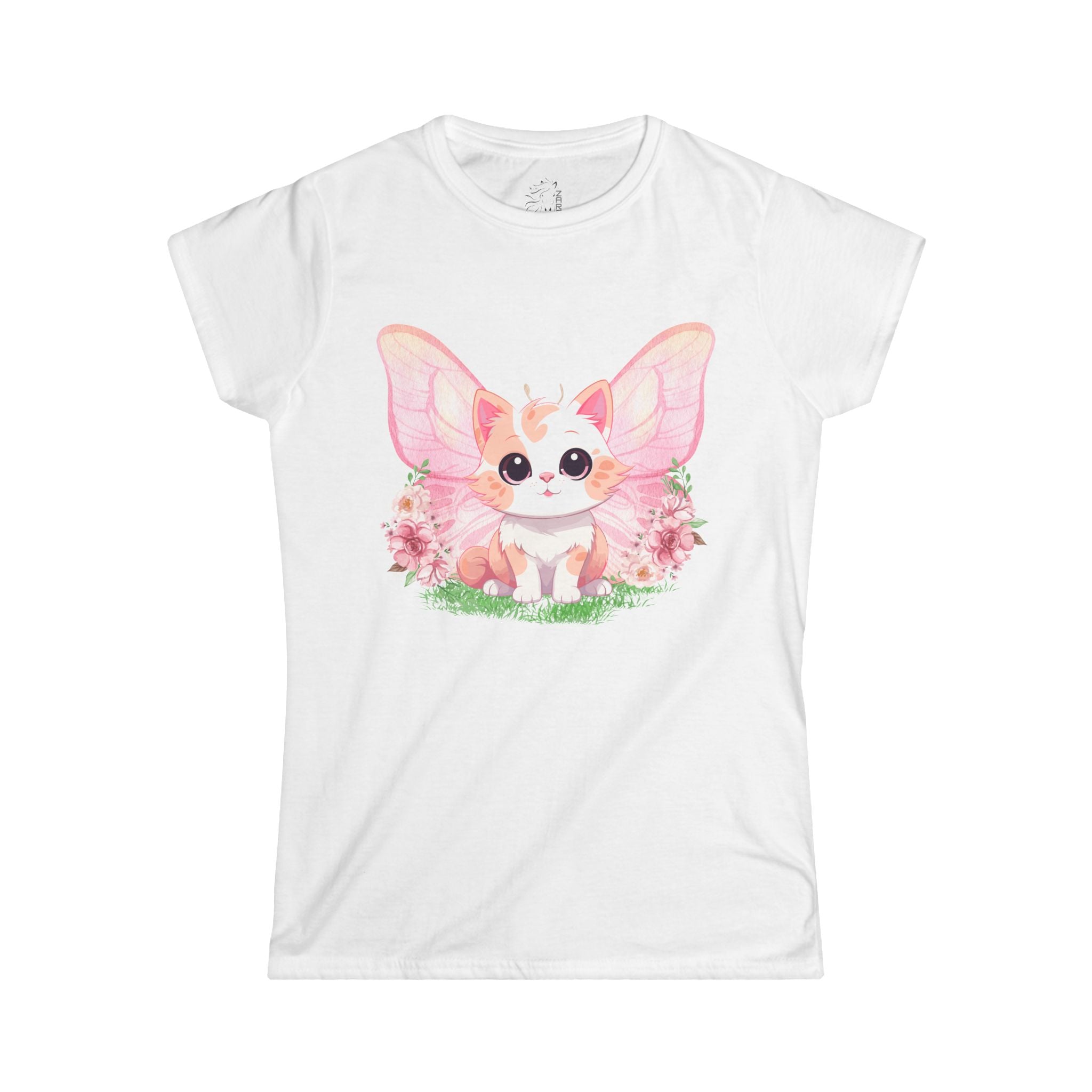 ........PRINTED........Cat Wings Floral Women's Tee, Nature Inspired Shirt, Gift for Her, Spring Fashion, Birthday Present, Casual Wear