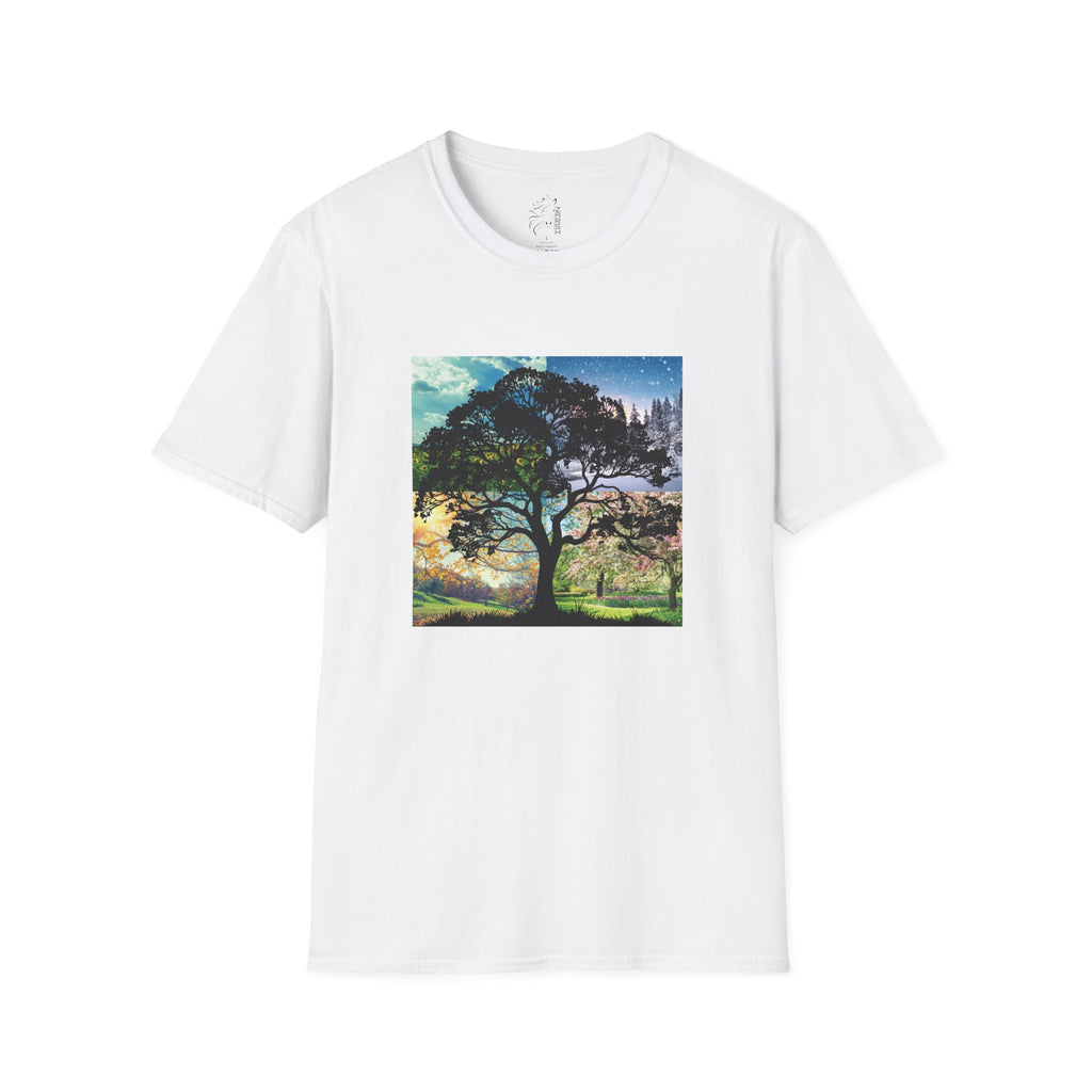........PRINTED........Nature T-Shirt - Four Seasons with Tree, Cozy Casual Wear, Everyday Tee