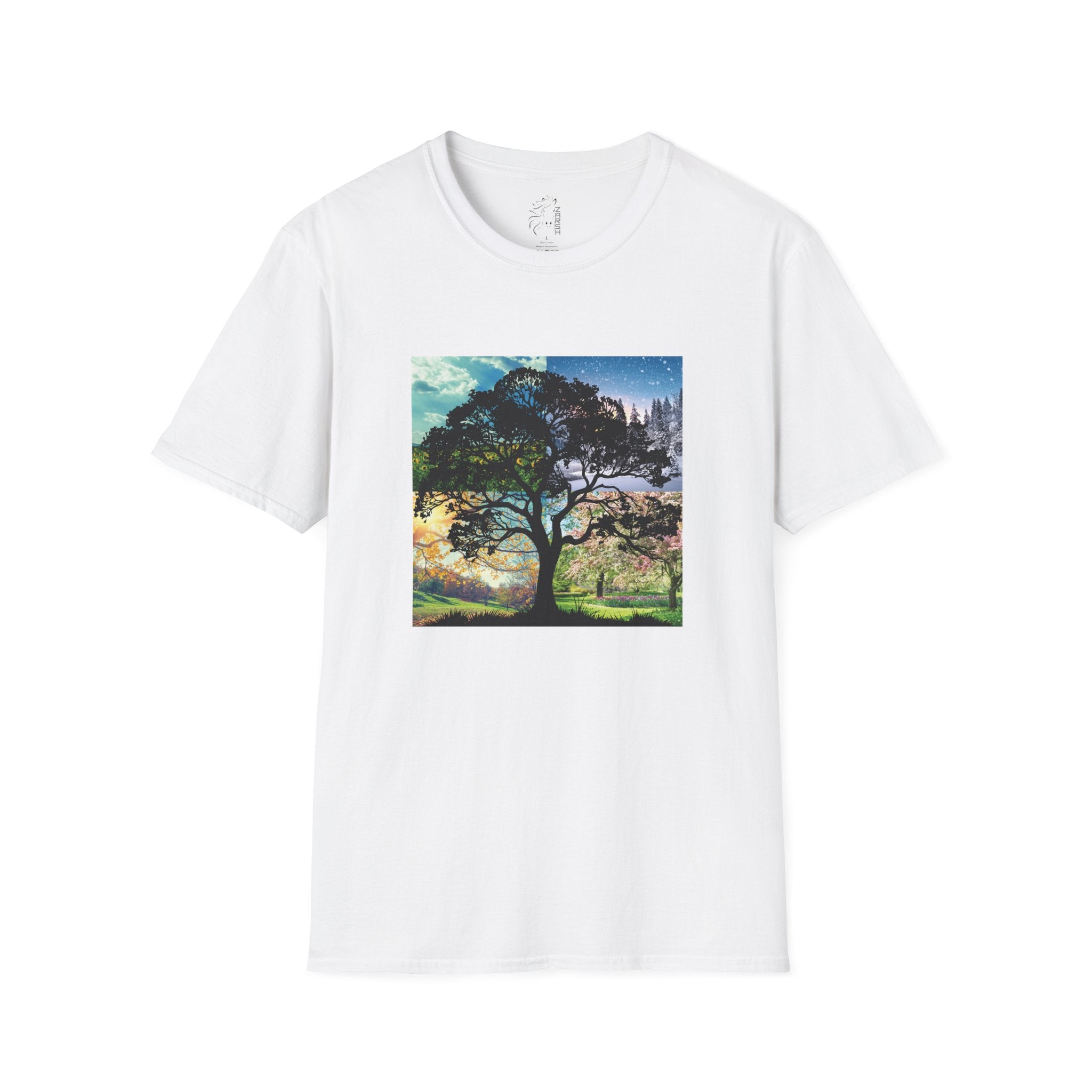 ........PRINTED........Nature T-Shirt - Four Seasons with Tree, Cozy Casual Wear, Everyday Tee
