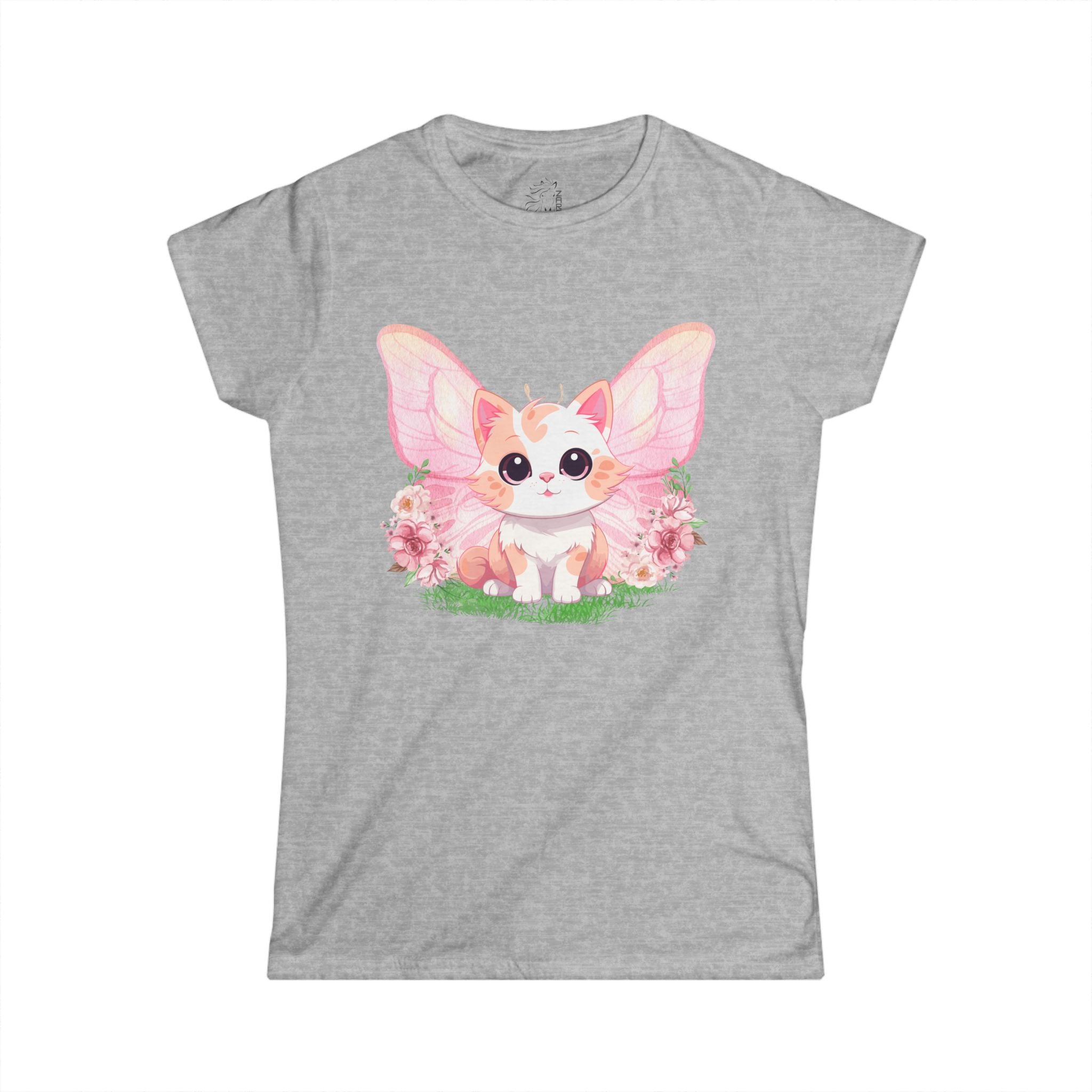 ........PRINTED........Cat Wings Floral Women's Tee, Nature Inspired Shirt, Gift for Her, Spring Fashion, Birthday Present, Casual Wear