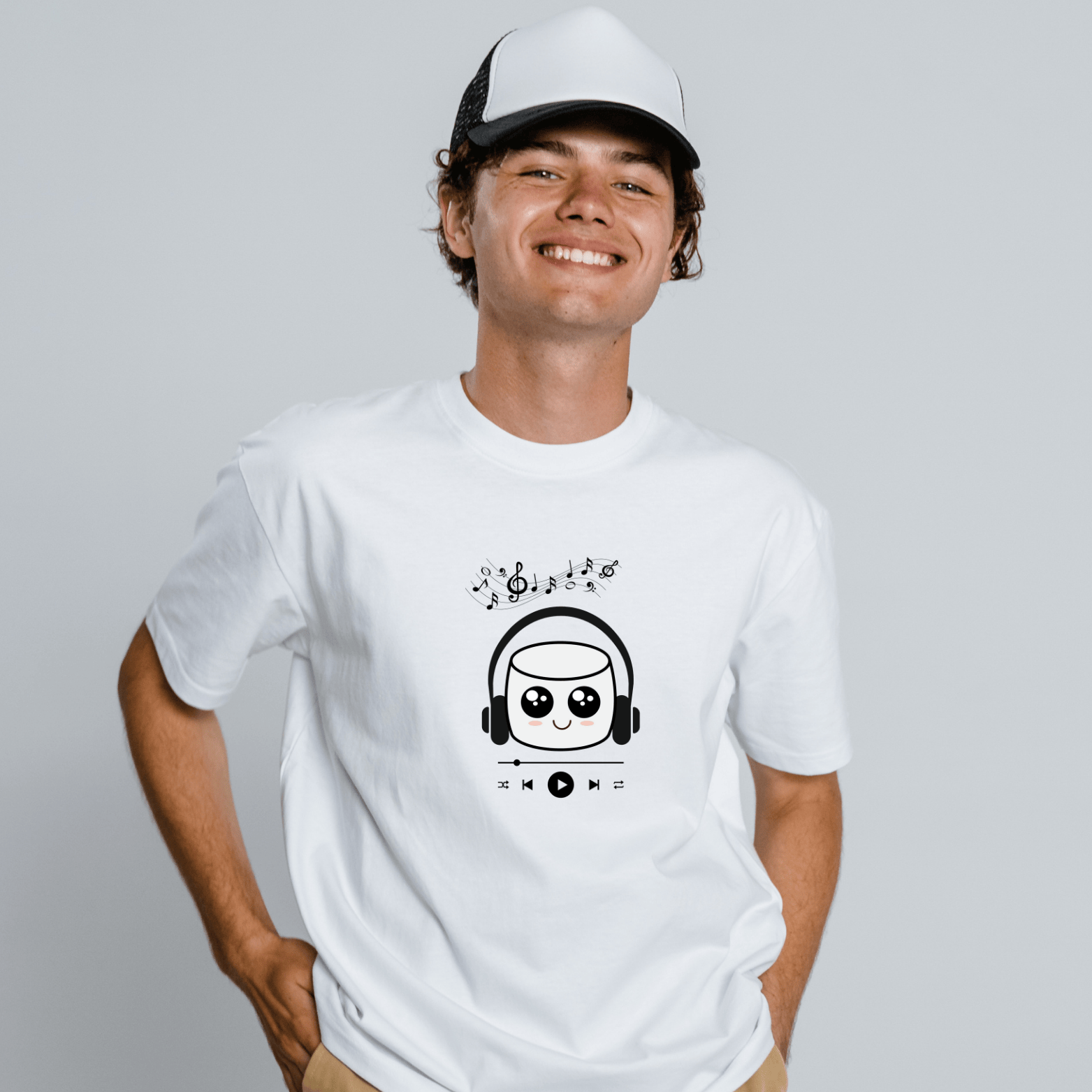 ........PRINTED........Marshmallow Headphones T-Shirt, Cozy Casual Wear, Everyday Tee