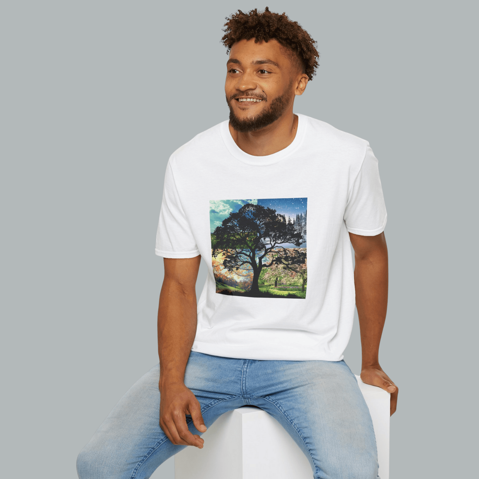 ........PRINTED........Nature T-Shirt - Four Seasons with Tree, Cozy Casual Wear, Everyday Tee