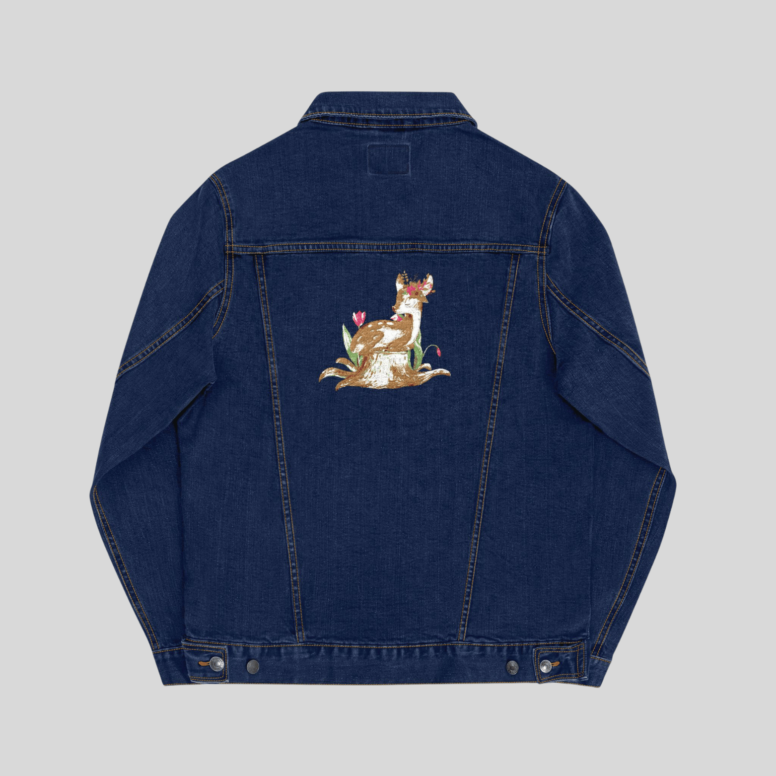 --Embroidered--Unisex Denim Jacket with Floral Fox Design, Trendy Outerwear for All Seasons, Perfect Gift for Animal Lovers, Stylish [...]