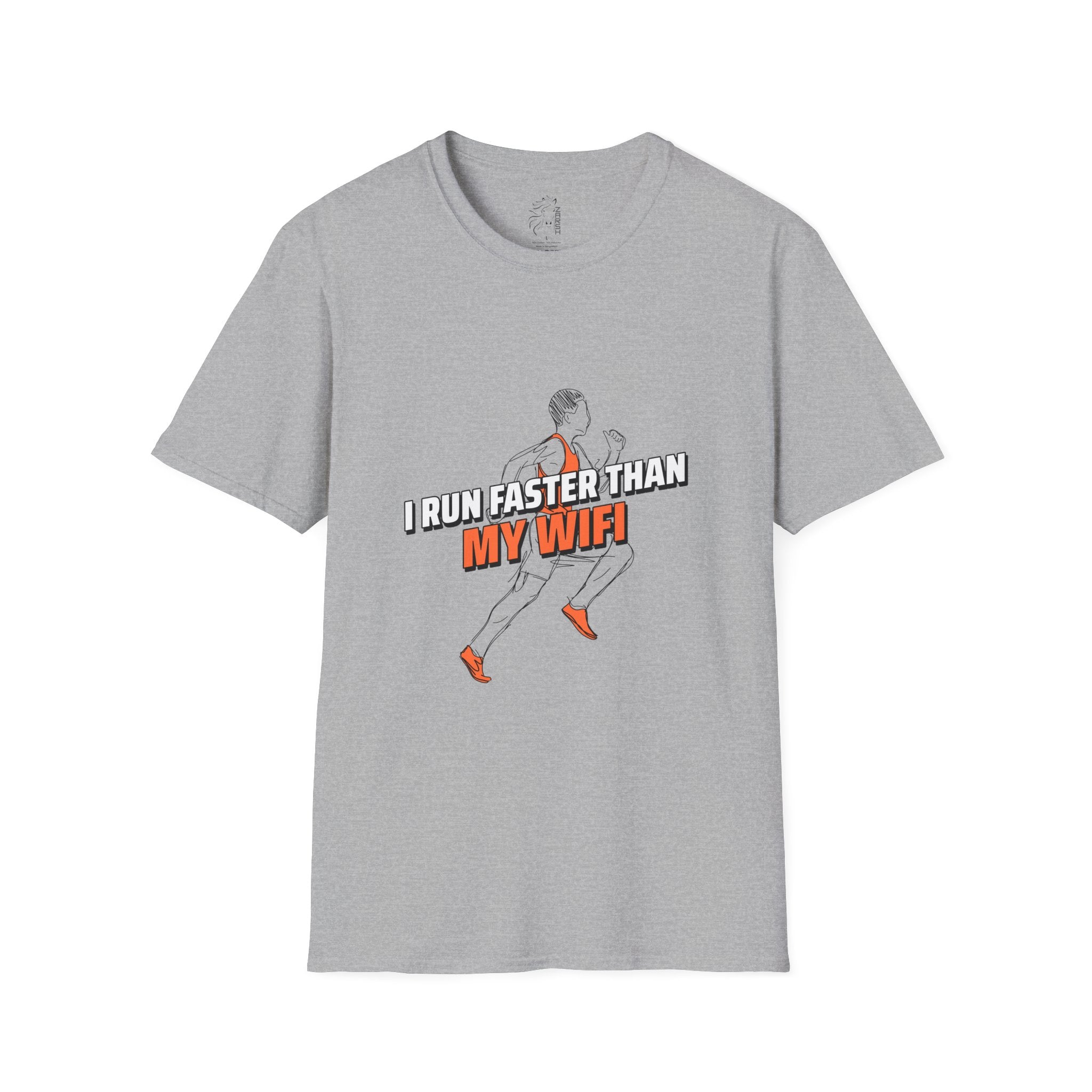 ........PRINTED........Humorous Unisex T-Shirt - I Run Faster Than My WiFi, Funny Gift, Casual Wear, Workout Tee, Tech Humor Tee, Gift for Runners