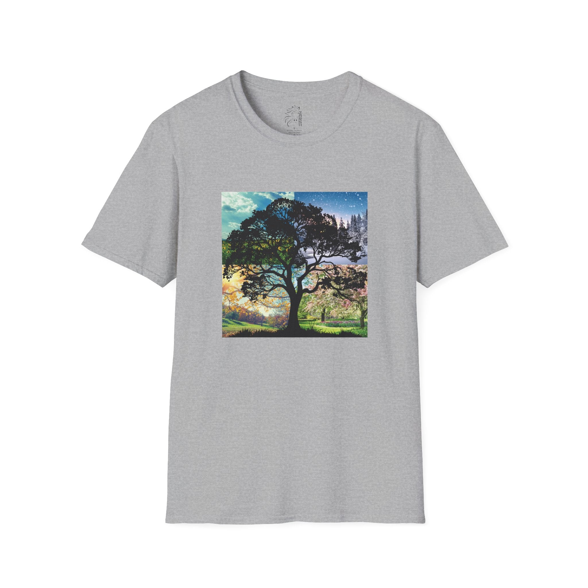 ........PRINTED........Nature T-Shirt - Four Seasons with Tree, Cozy Casual Wear, Everyday Tee