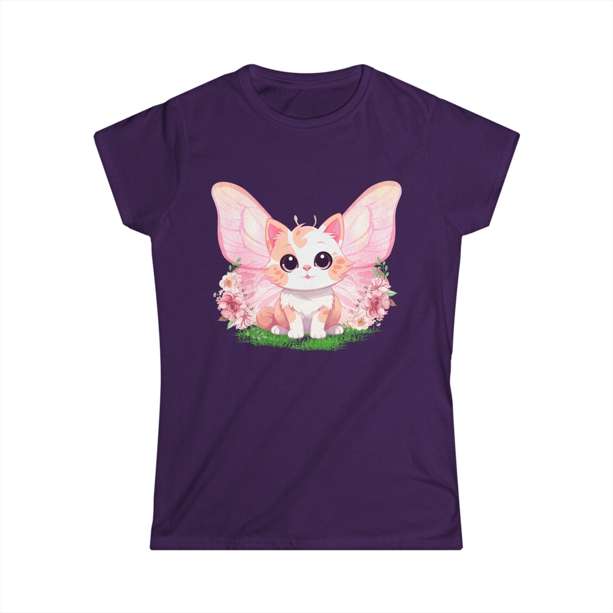 ........PRINTED........Cat Wings Floral Women's Tee, Nature Inspired Shirt, Gift for Her, Spring Fashion, Birthday Present, Casual Wear