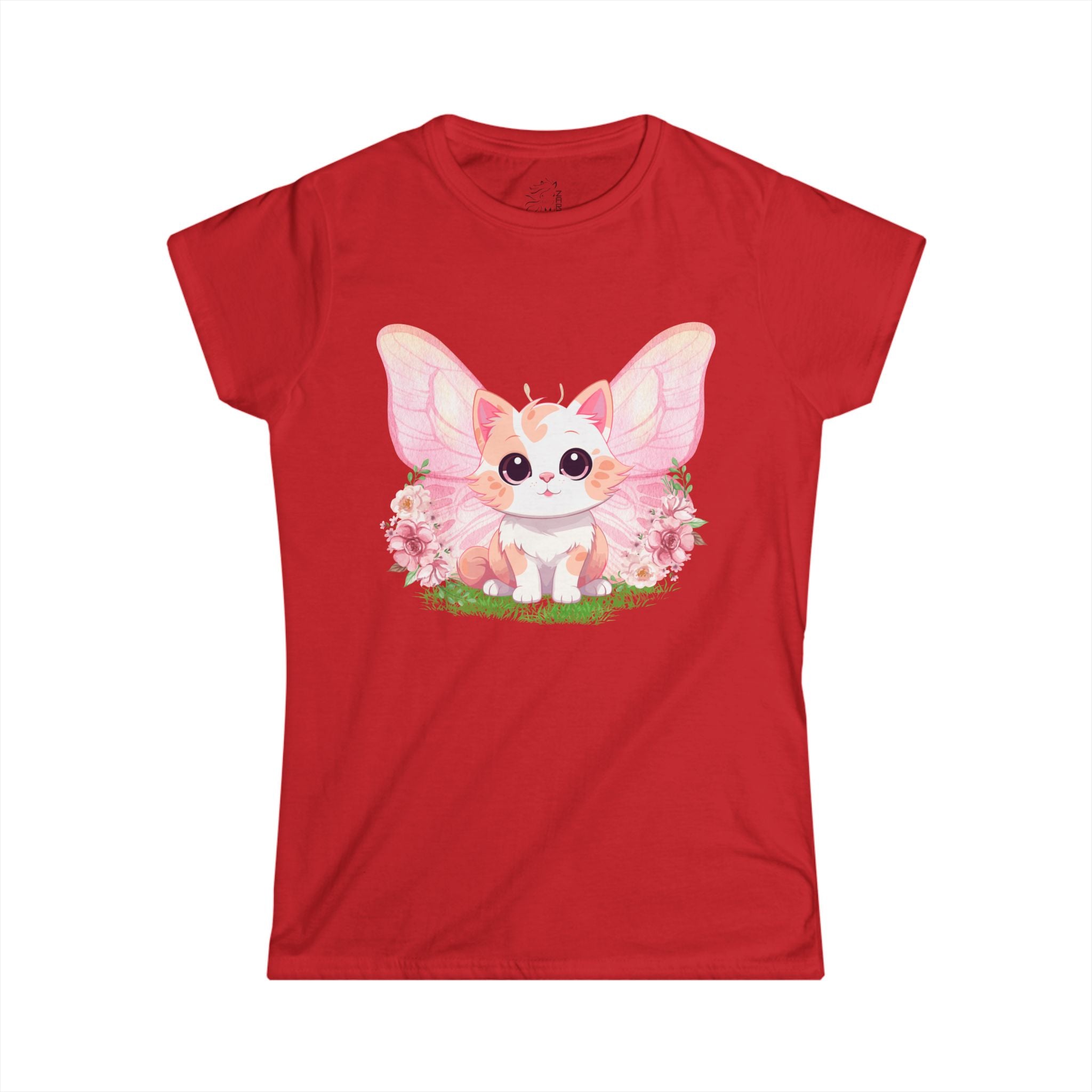 ........PRINTED........Cat Wings Floral Women's Tee, Nature Inspired Shirt, Gift for Her, Spring Fashion, Birthday Present, Casual Wear