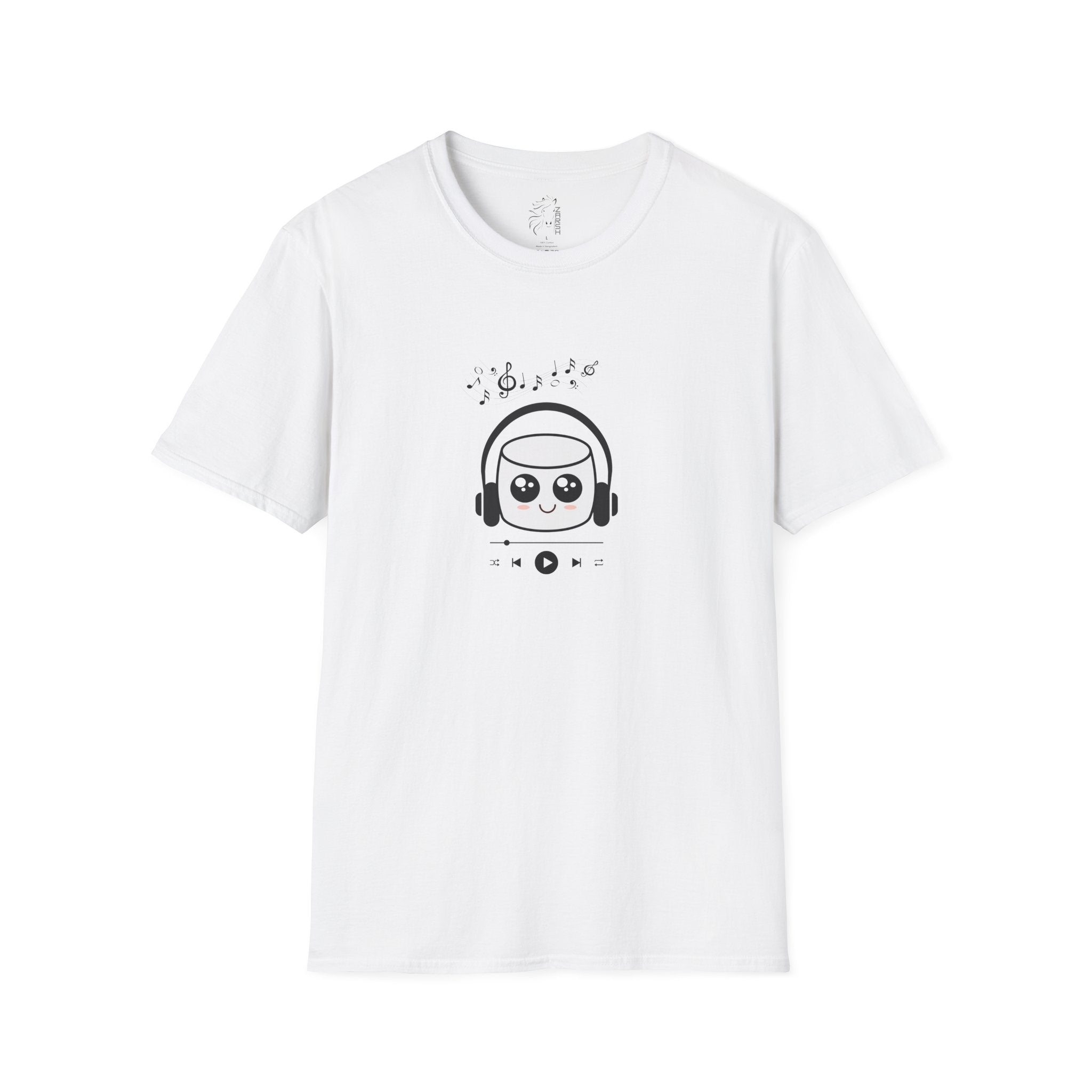 ........PRINTED........Marshmallow Headphones T-Shirt, Cozy Casual Wear, Everyday Tee
