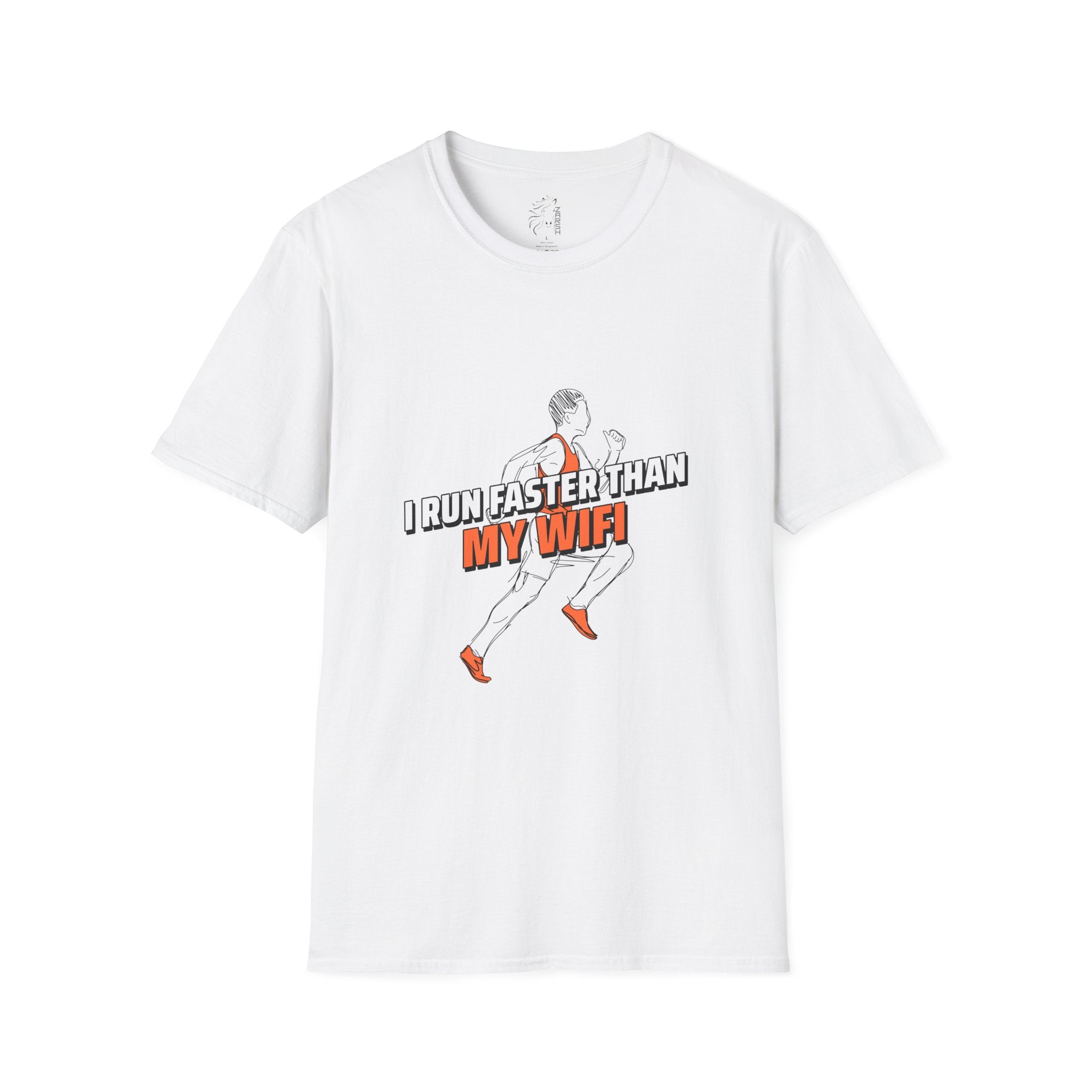 ........PRINTED........Humorous Unisex T-Shirt - I Run Faster Than My WiFi, Funny Gift, Casual Wear, Workout Tee, Tech Humor Tee, Gift for Runners