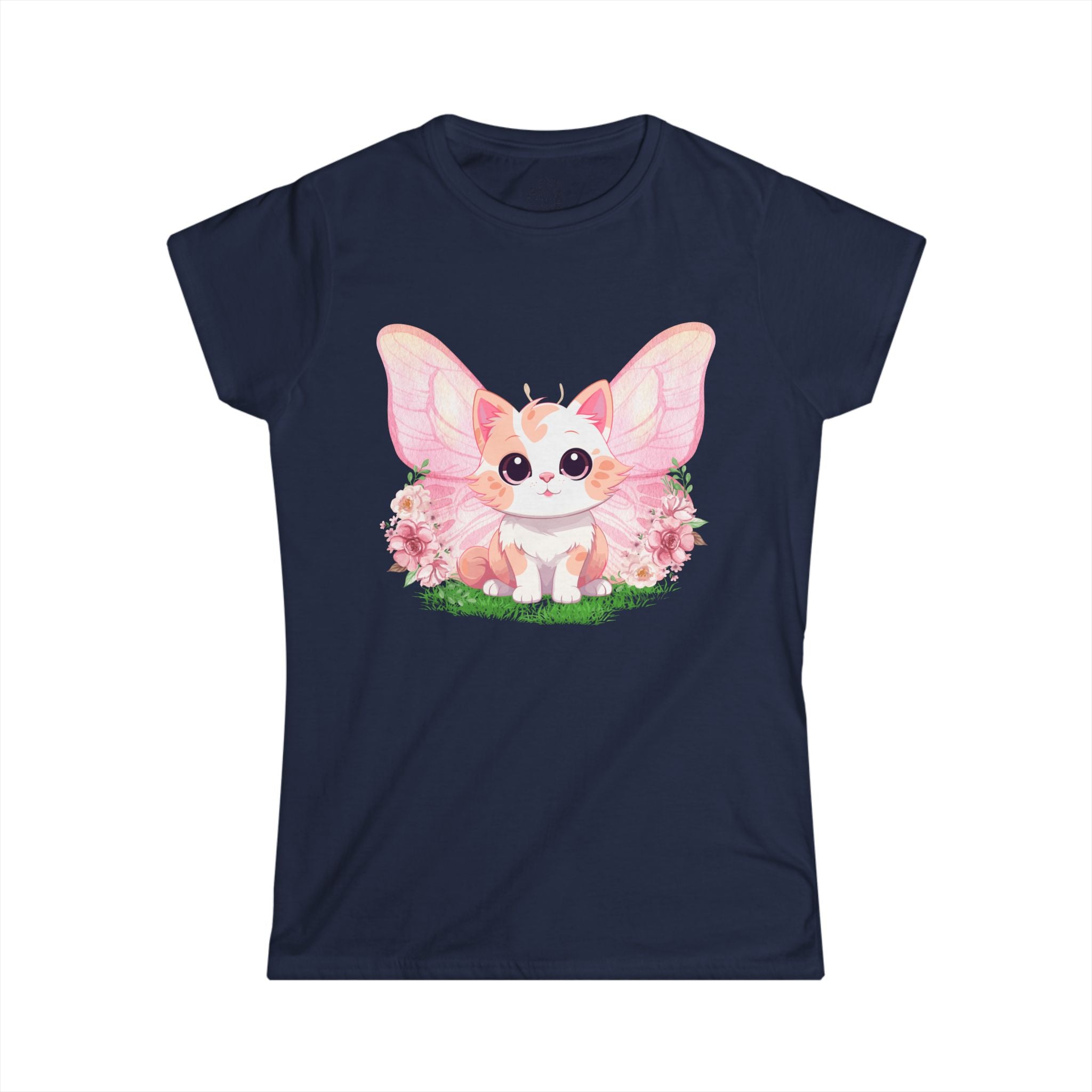 ........PRINTED........Cat Wings Floral Women's Tee, Nature Inspired Shirt, Gift for Her, Spring Fashion, Birthday Present, Casual Wear