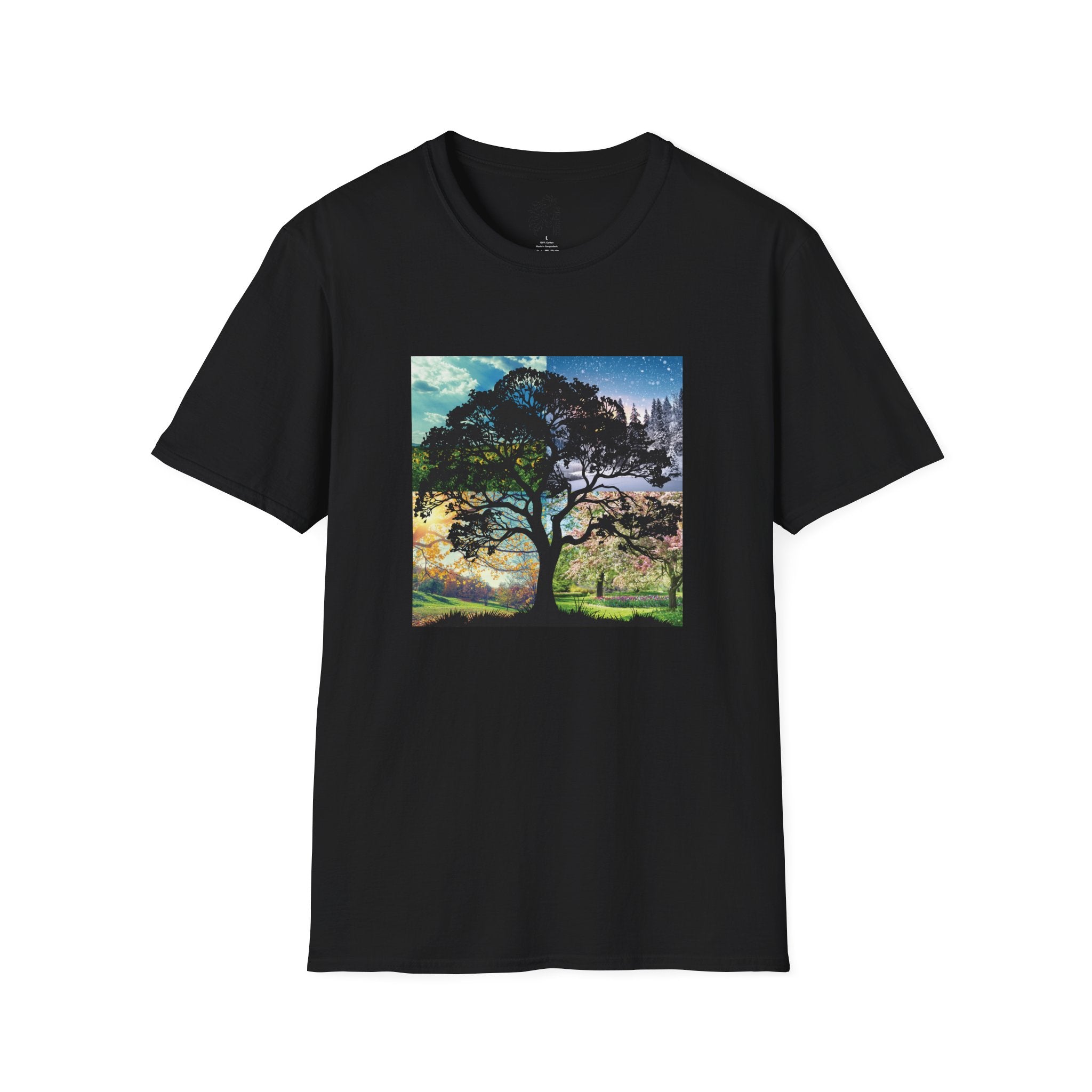 ........PRINTED........Nature T-Shirt - Four Seasons with Tree, Cozy Casual Wear, Everyday Tee