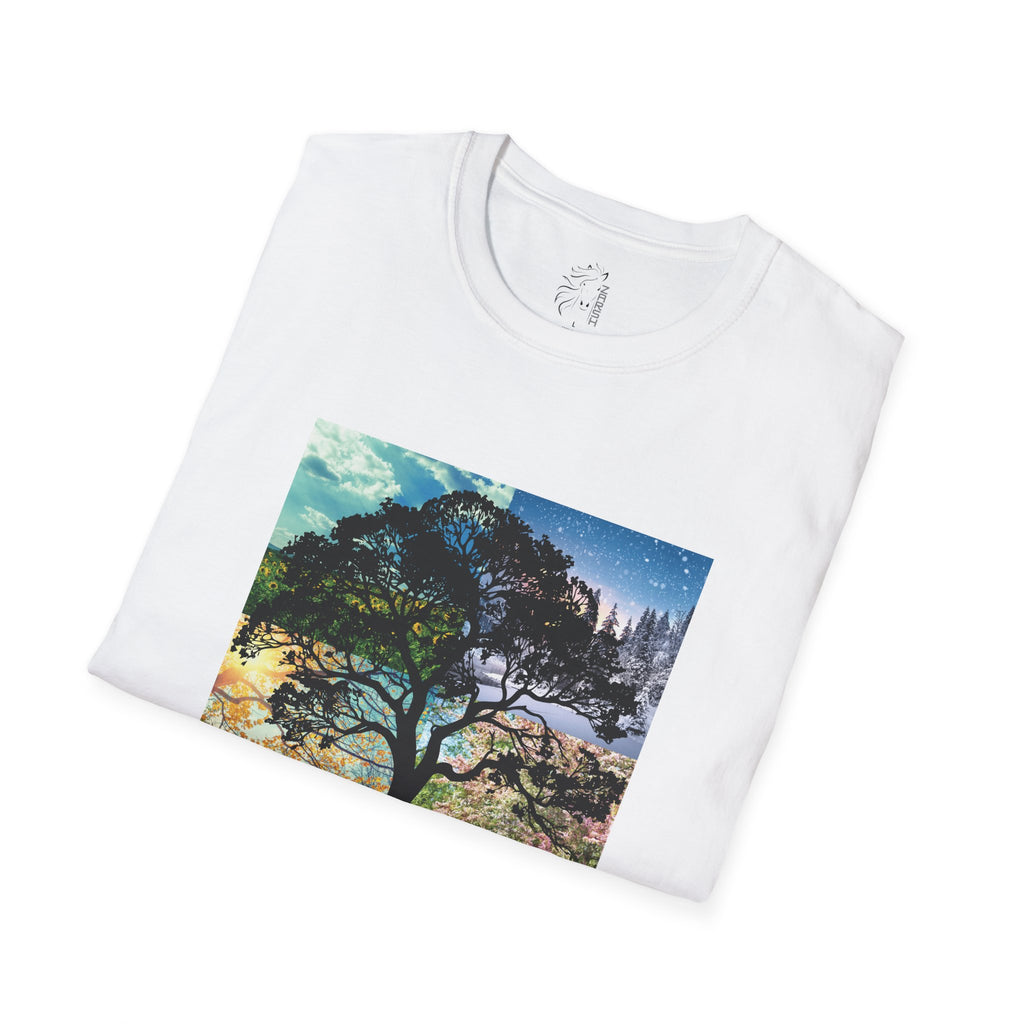........PRINTED........Nature T-Shirt - Four Seasons with Tree, Cozy Casual Wear, Everyday Tee