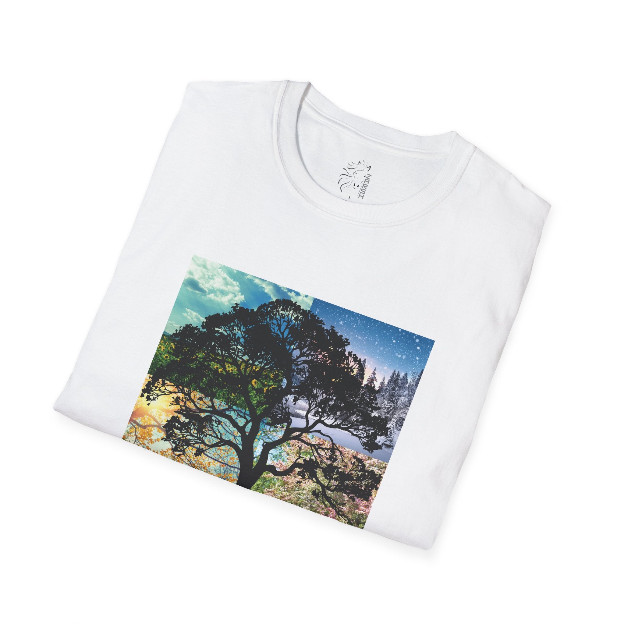 ........PRINTED........Nature T-Shirt - Four Seasons with Tree, Cozy Casual Wear, Everyday Tee