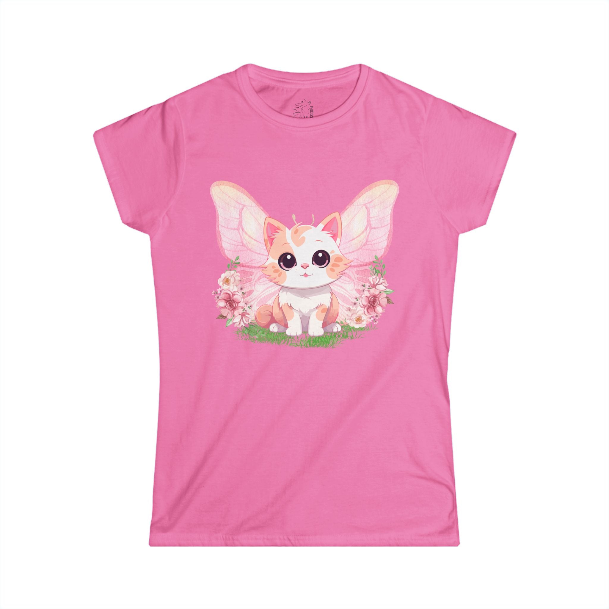 ........PRINTED........Cat Wings Floral Women's Tee, Nature Inspired Shirt, Gift for Her, Spring Fashion, Birthday Present, Casual Wear
