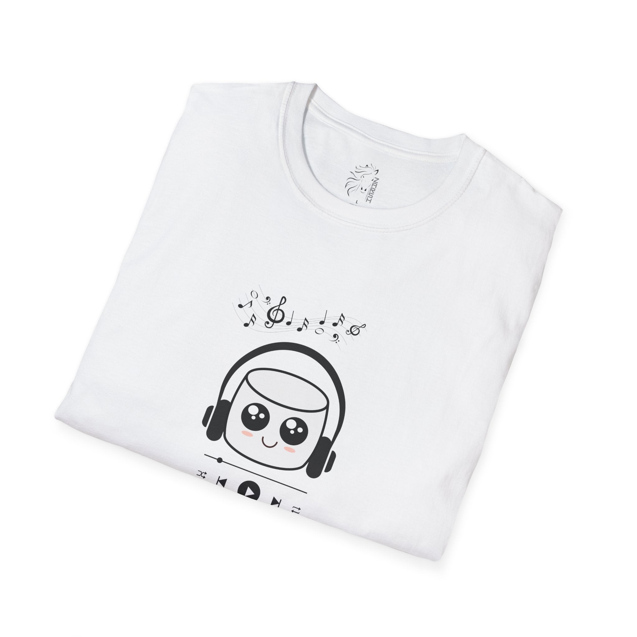 ........PRINTED........Marshmallow Headphones T-Shirt, Cozy Casual Wear, Everyday Tee